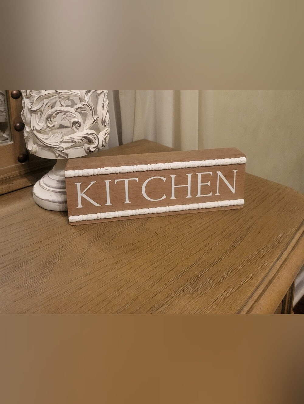 Kitchen Wood Decor Sign in Brown & White